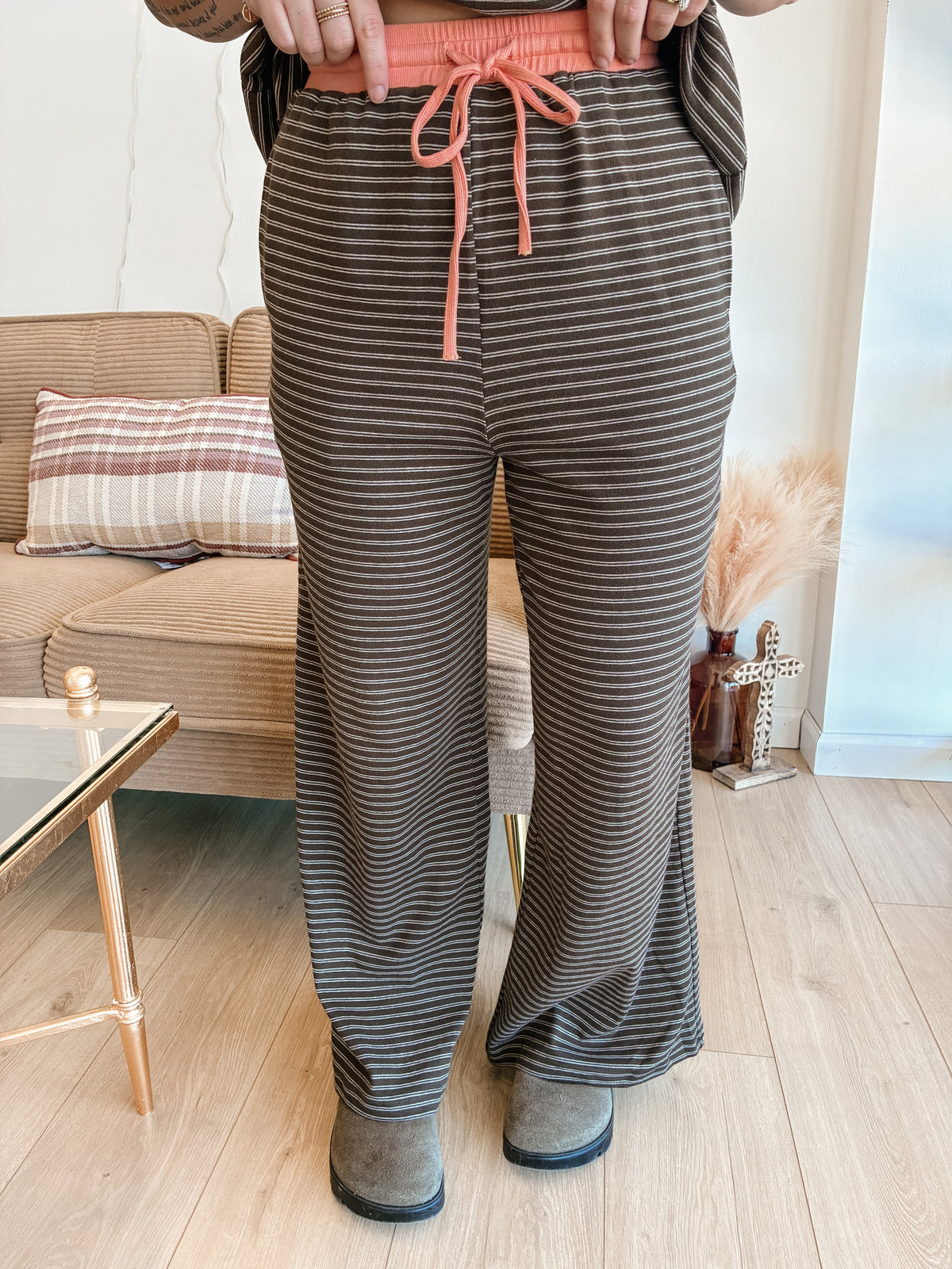 Peach Cobbler Stripe Knit Pants Set
