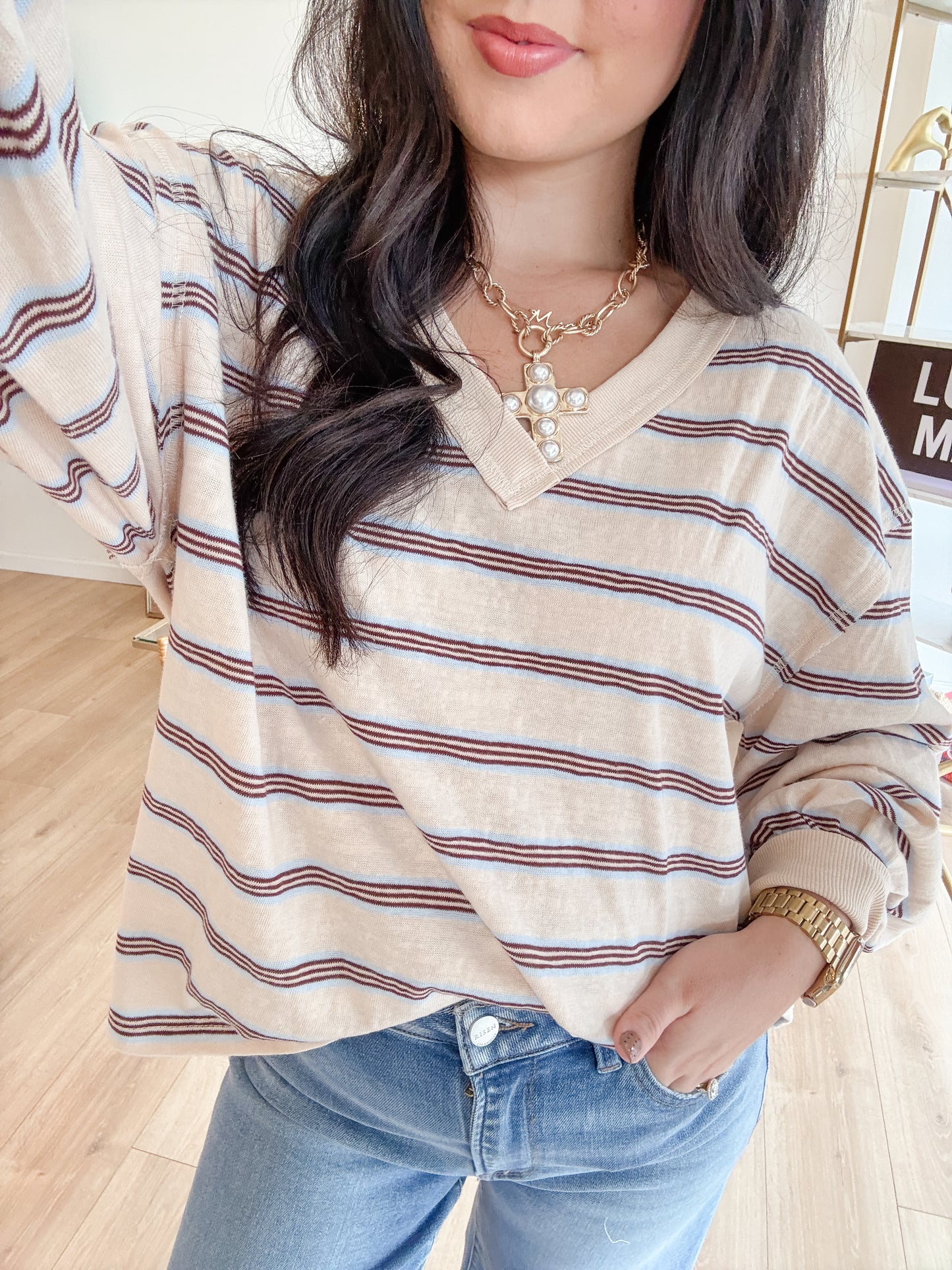 Lydia Stripe Long Sleeve Oatmeal