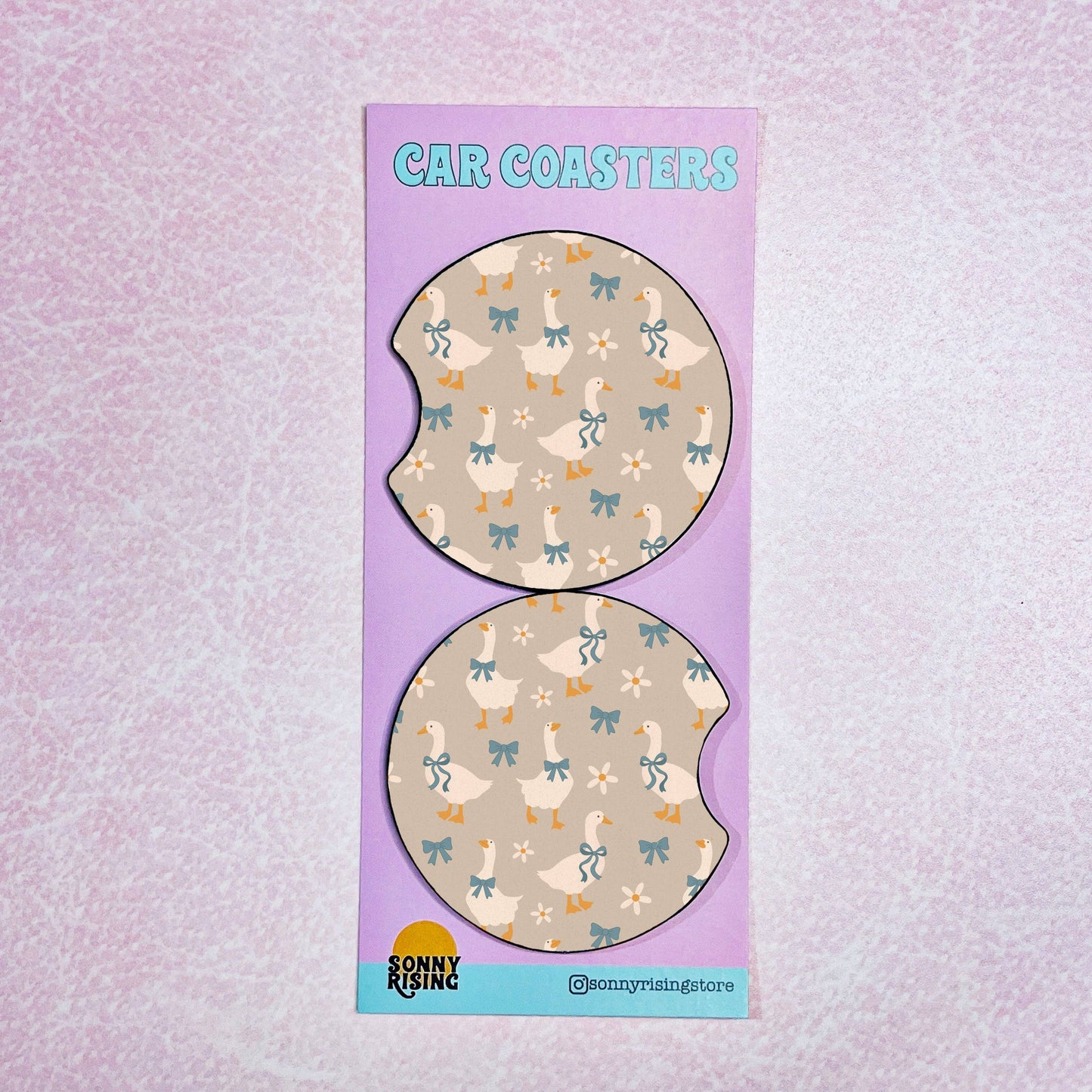 2 Car Coasters, Blue Ribbon Geese Pattern