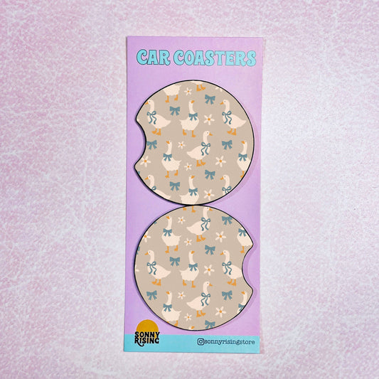 2 Car Coasters, Blue Ribbon Geese Pattern