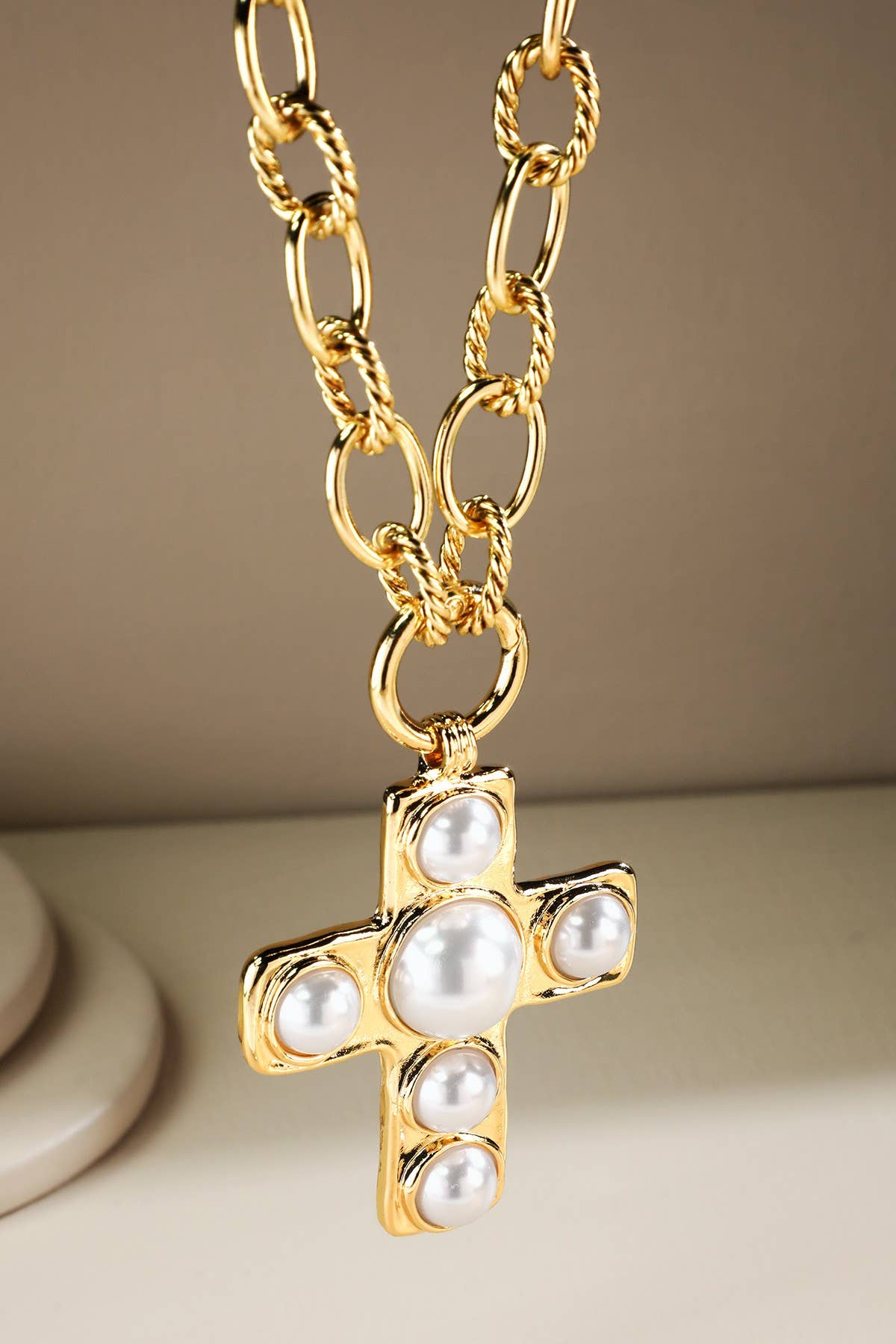 Chunky Peral Cross Necklace