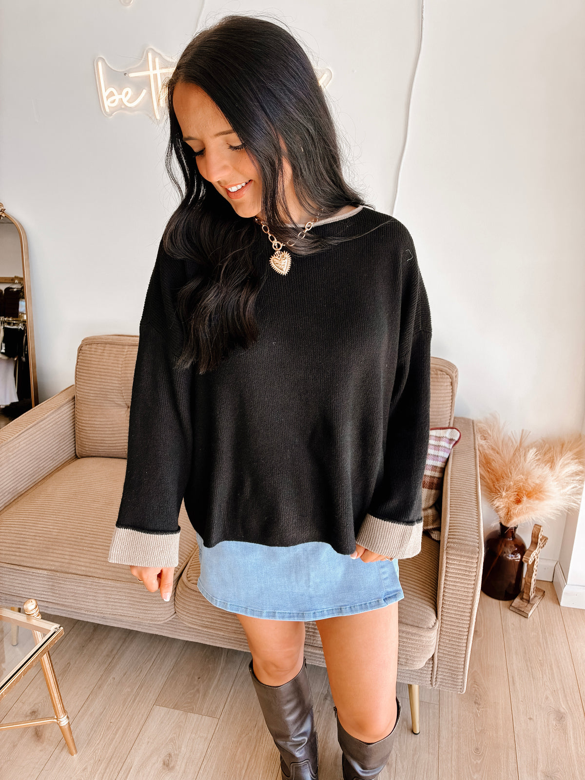 Night Prowl Contrast Cuff Sweater