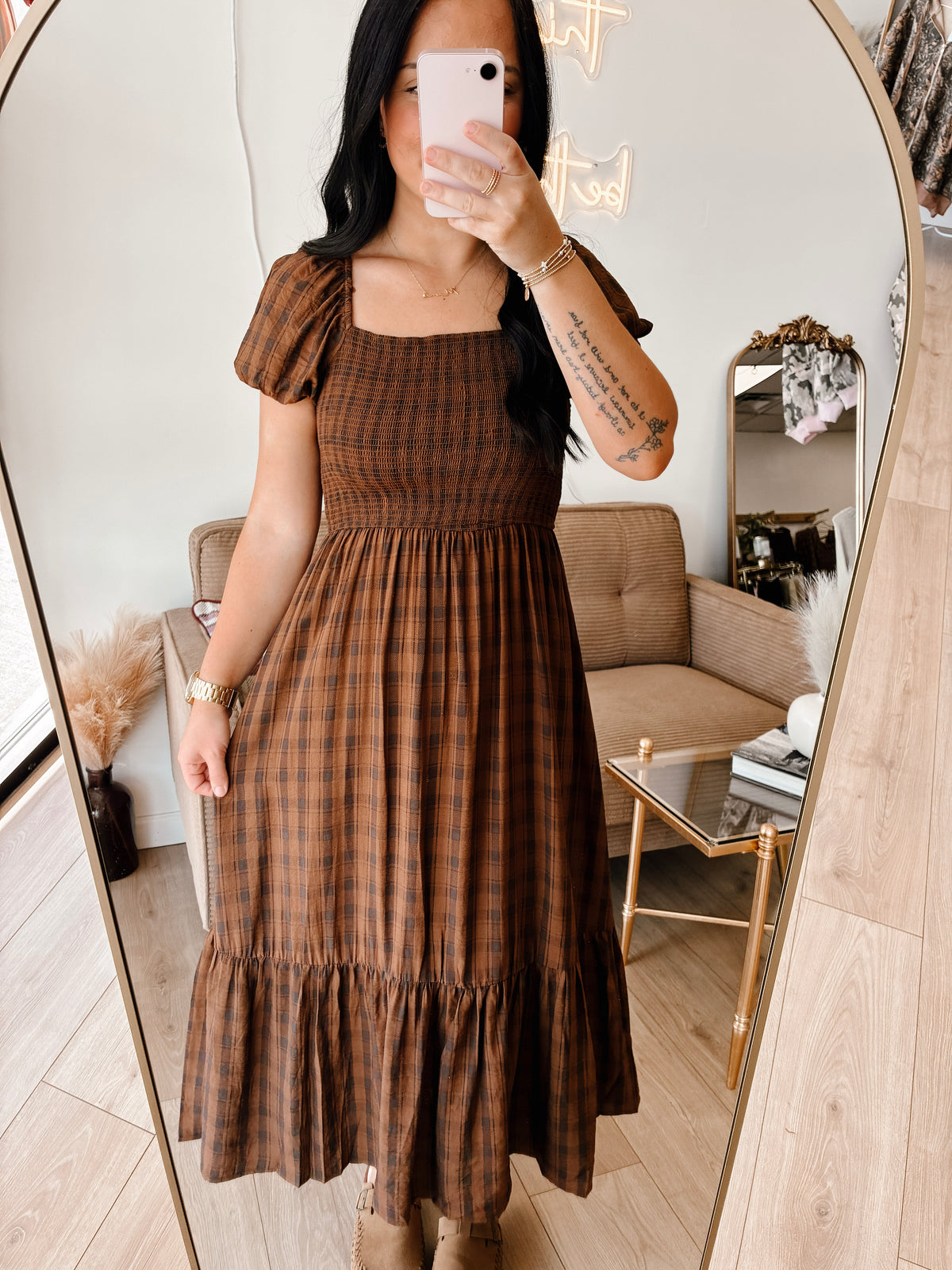 Apple Pickin' Midi Dress - Brown