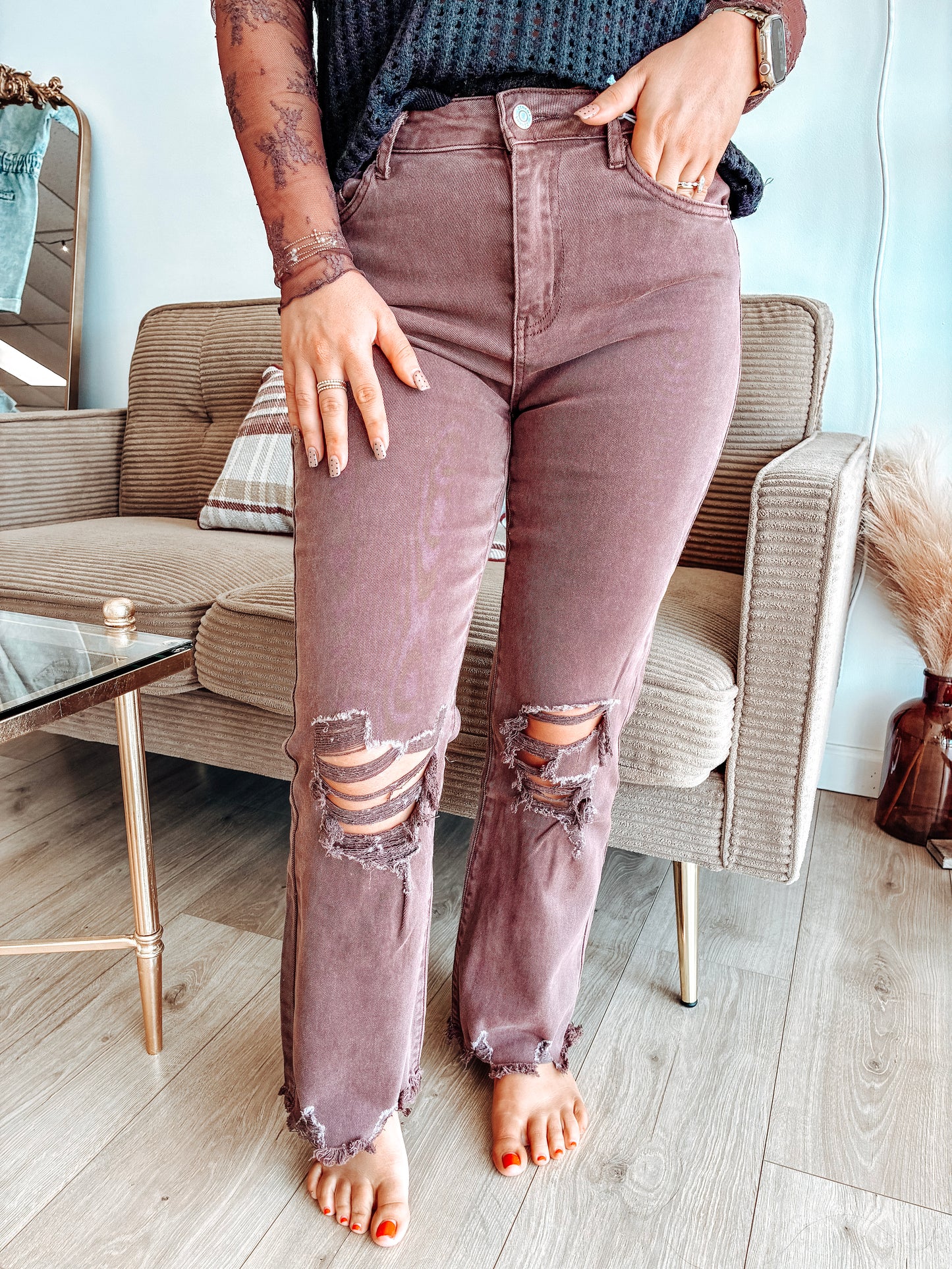 Autumn Hues High Waist Straight Pants - Brown