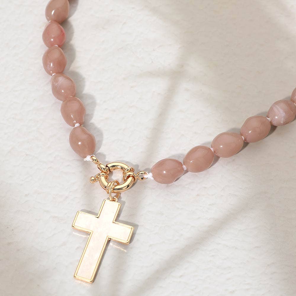 Beaded Cross Toggle Necklace