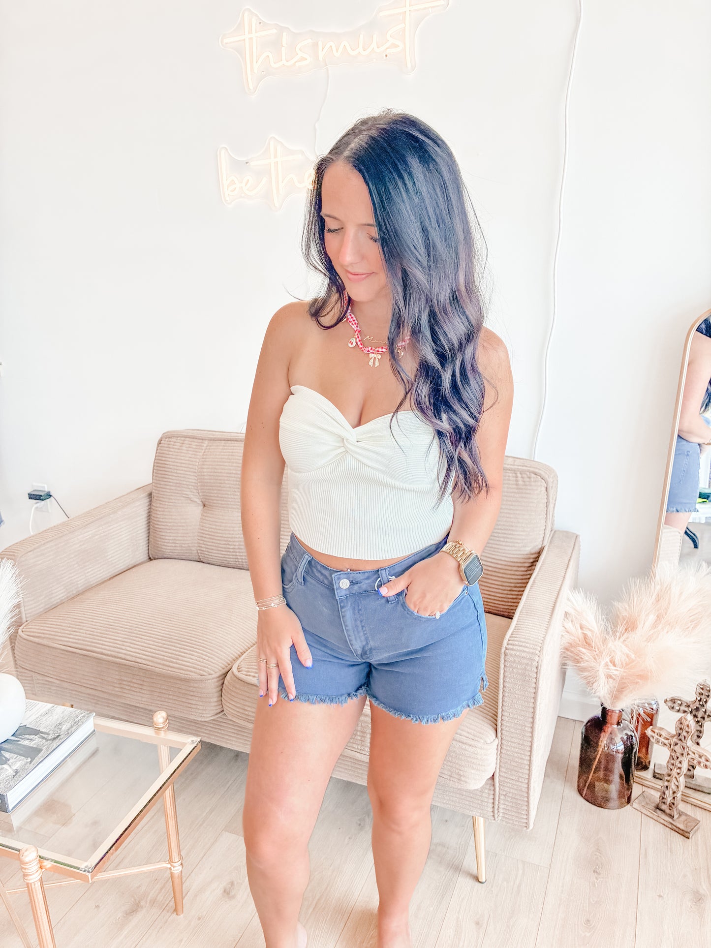 White Columbus Strapless Top