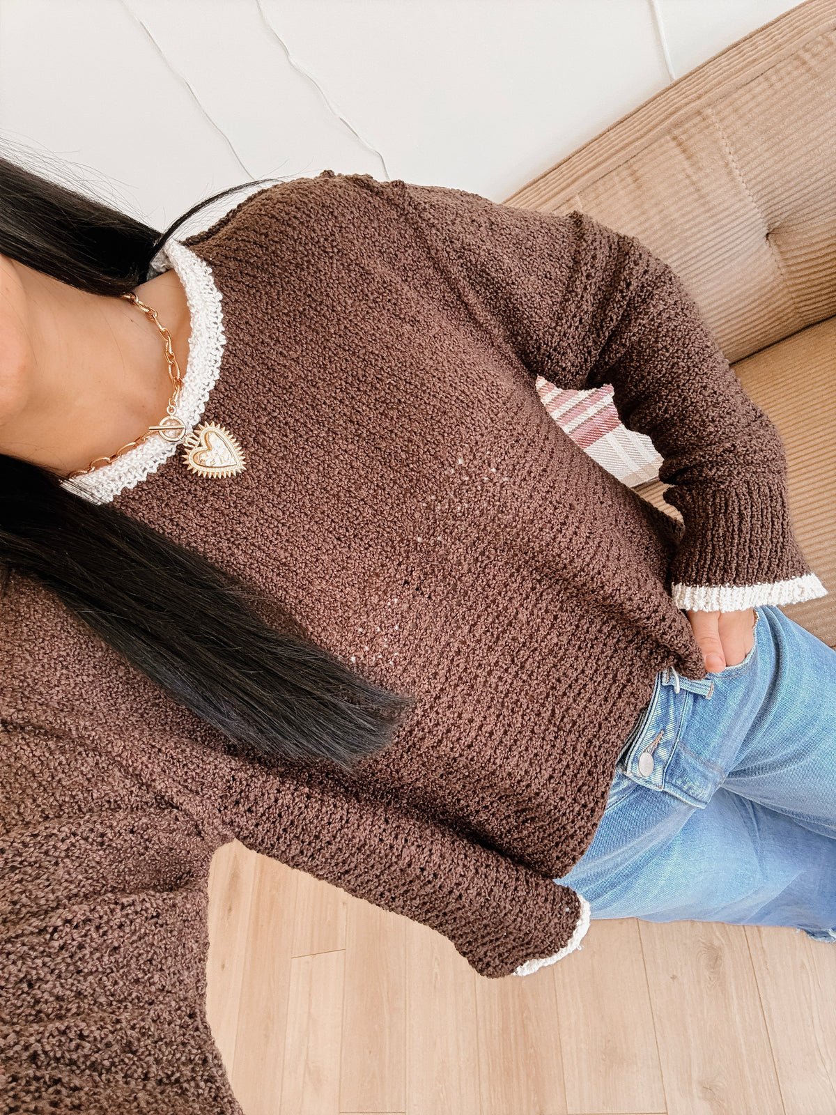 Iced Latte Contrast Sweater - Brown