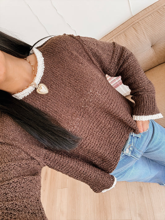 Iced Latte Contrast Sweater - Brown