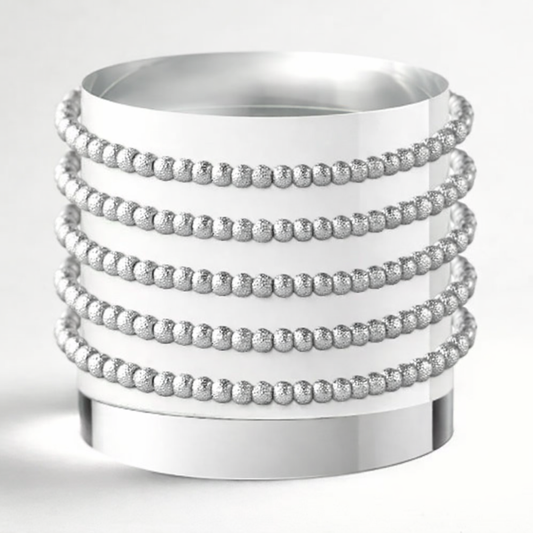 Silver Plated 4mm Textured Beaded Stretch Bracelet