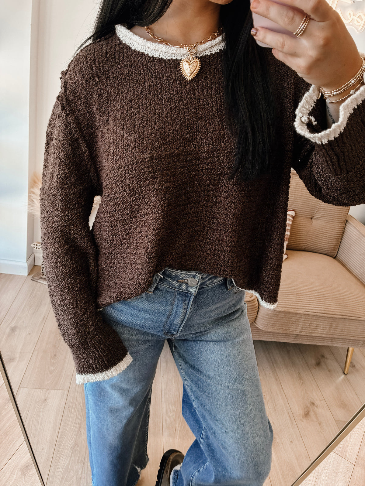 Iced Latte Contrast Sweater - Brown