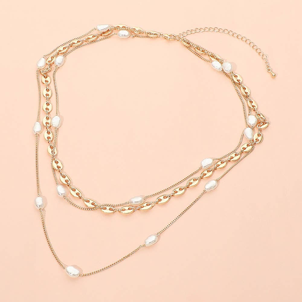 Layered Pearl Chain Necklace