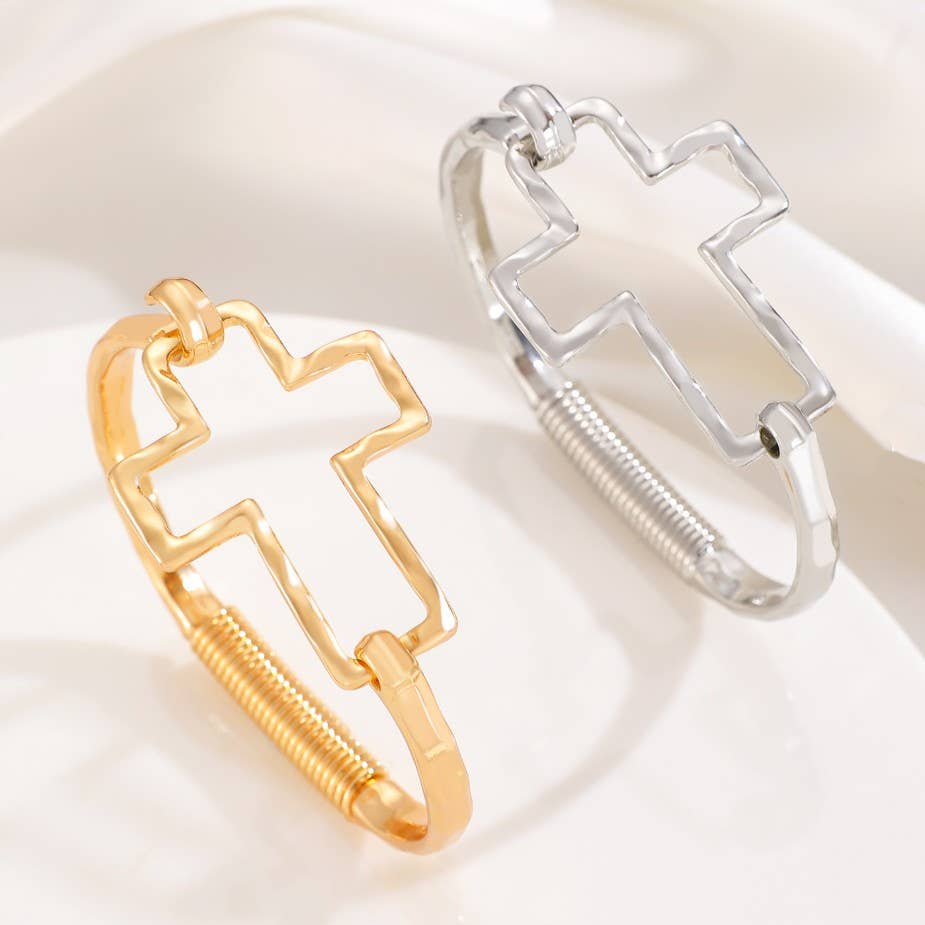 Hammered Open Cross Bangle (2 Colors)