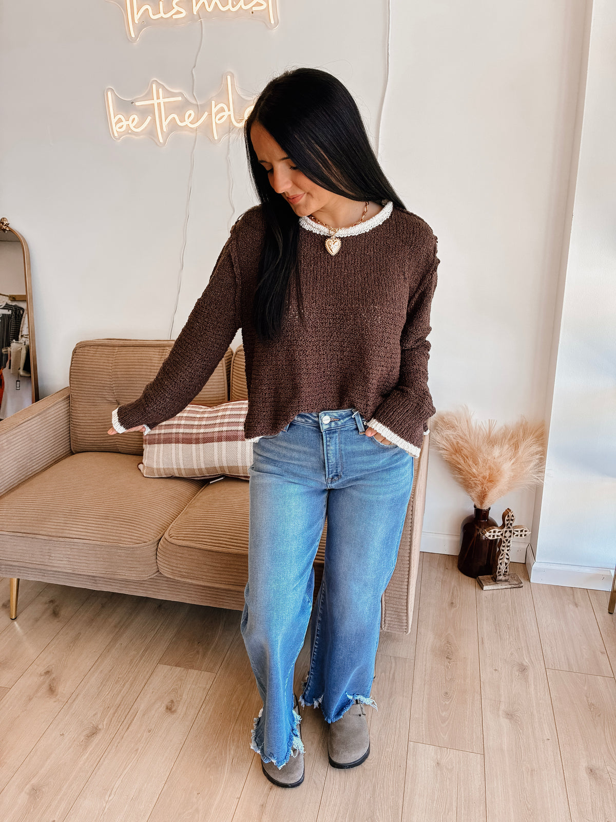 Iced Latte Contrast Sweater - Brown