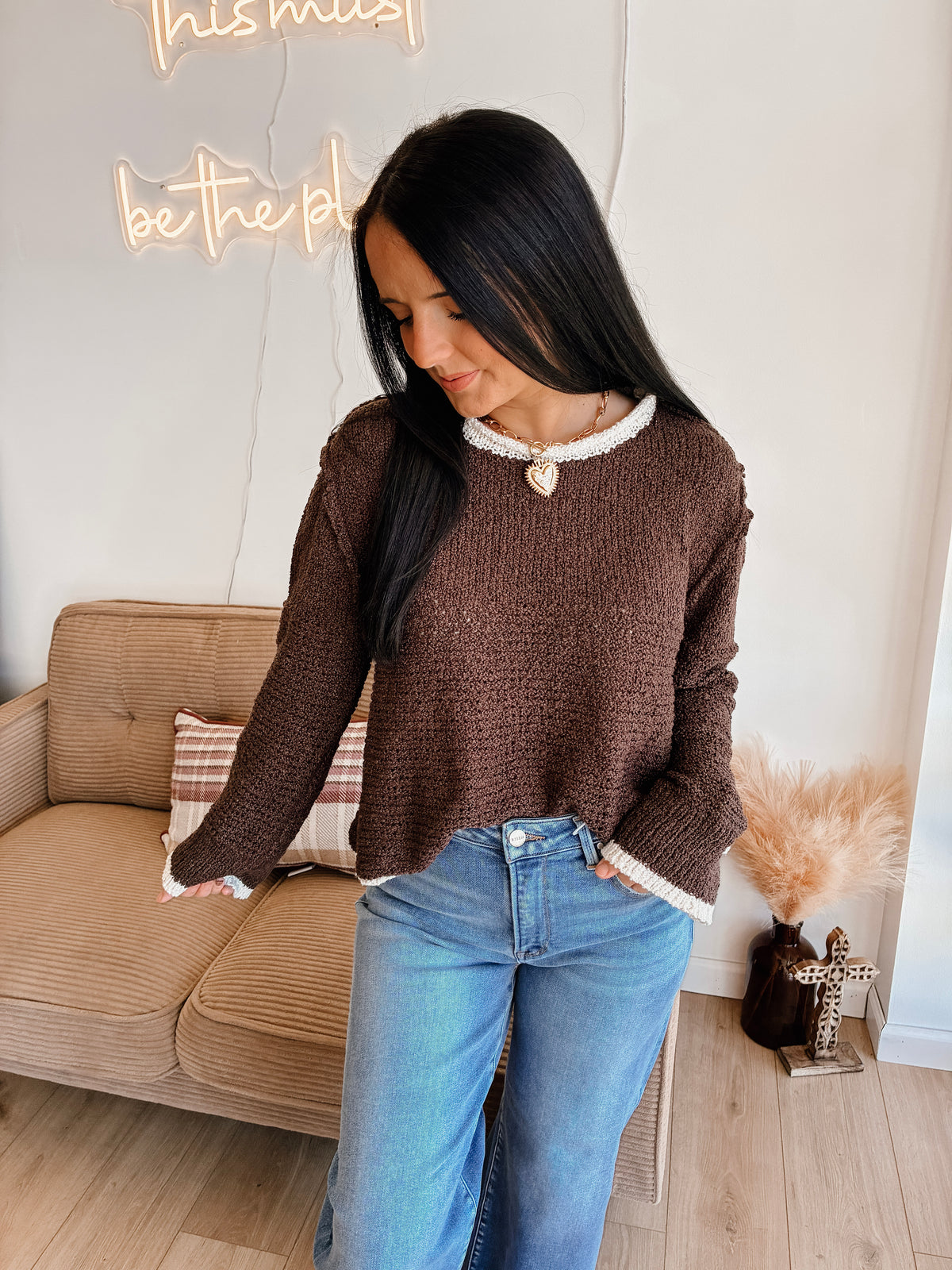 Iced Latte Contrast Sweater - Brown