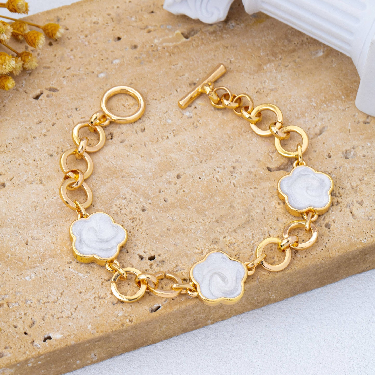 Enamel Clover Toggle Bracelet