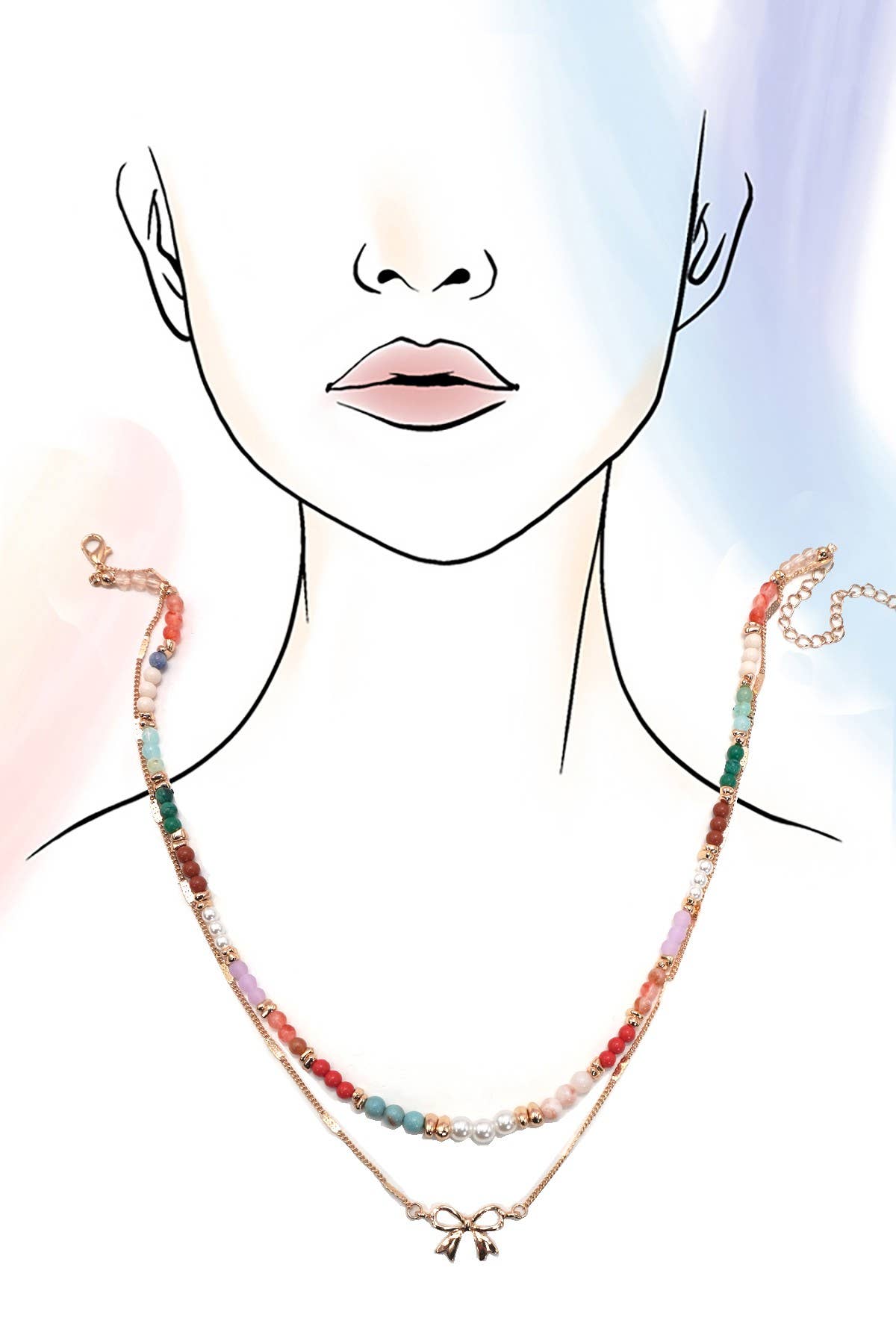 Beaded Bow Charm Necklace