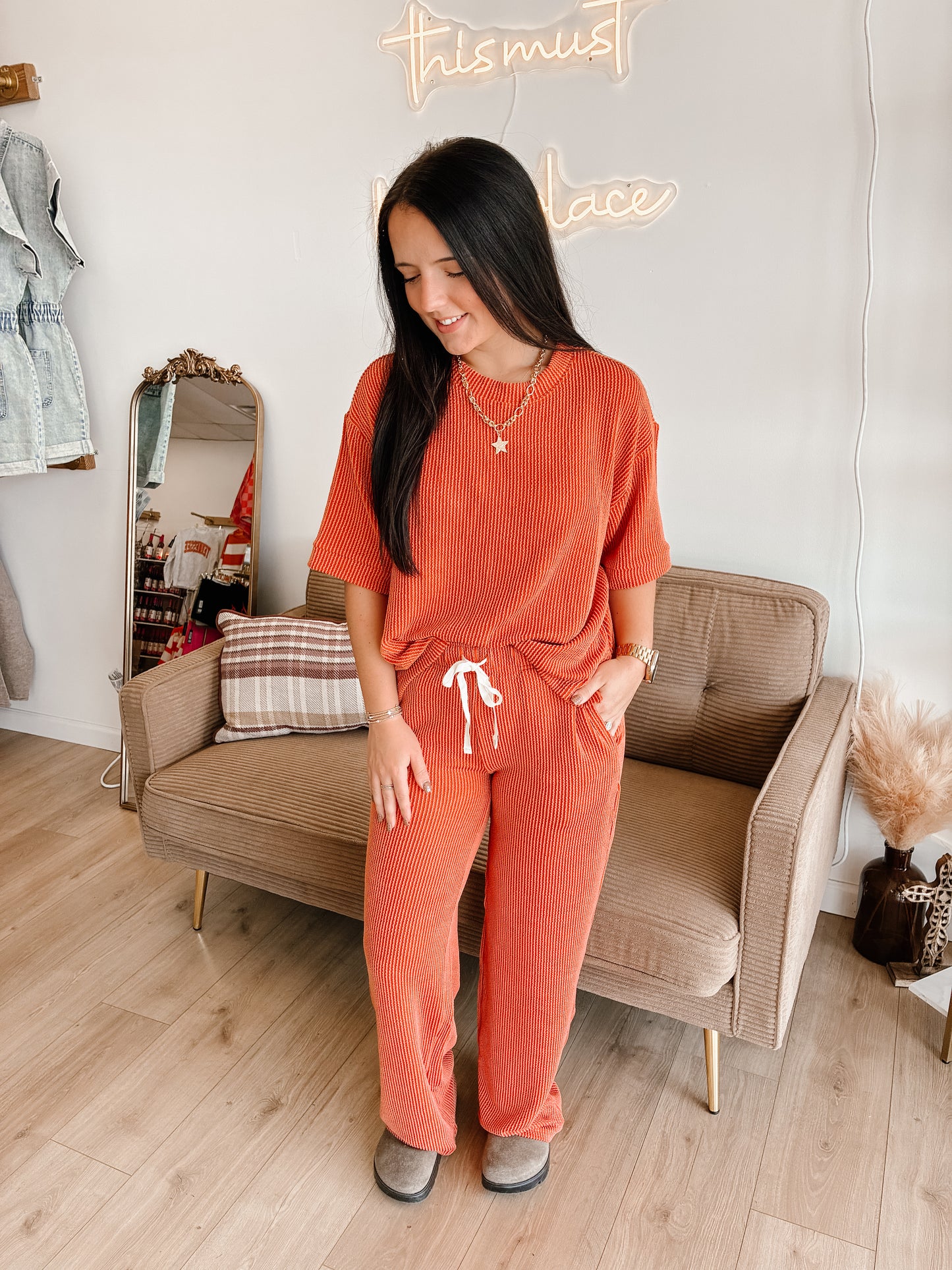Raised Rib Short Sleeve Tee & Pants Set (7 colors)