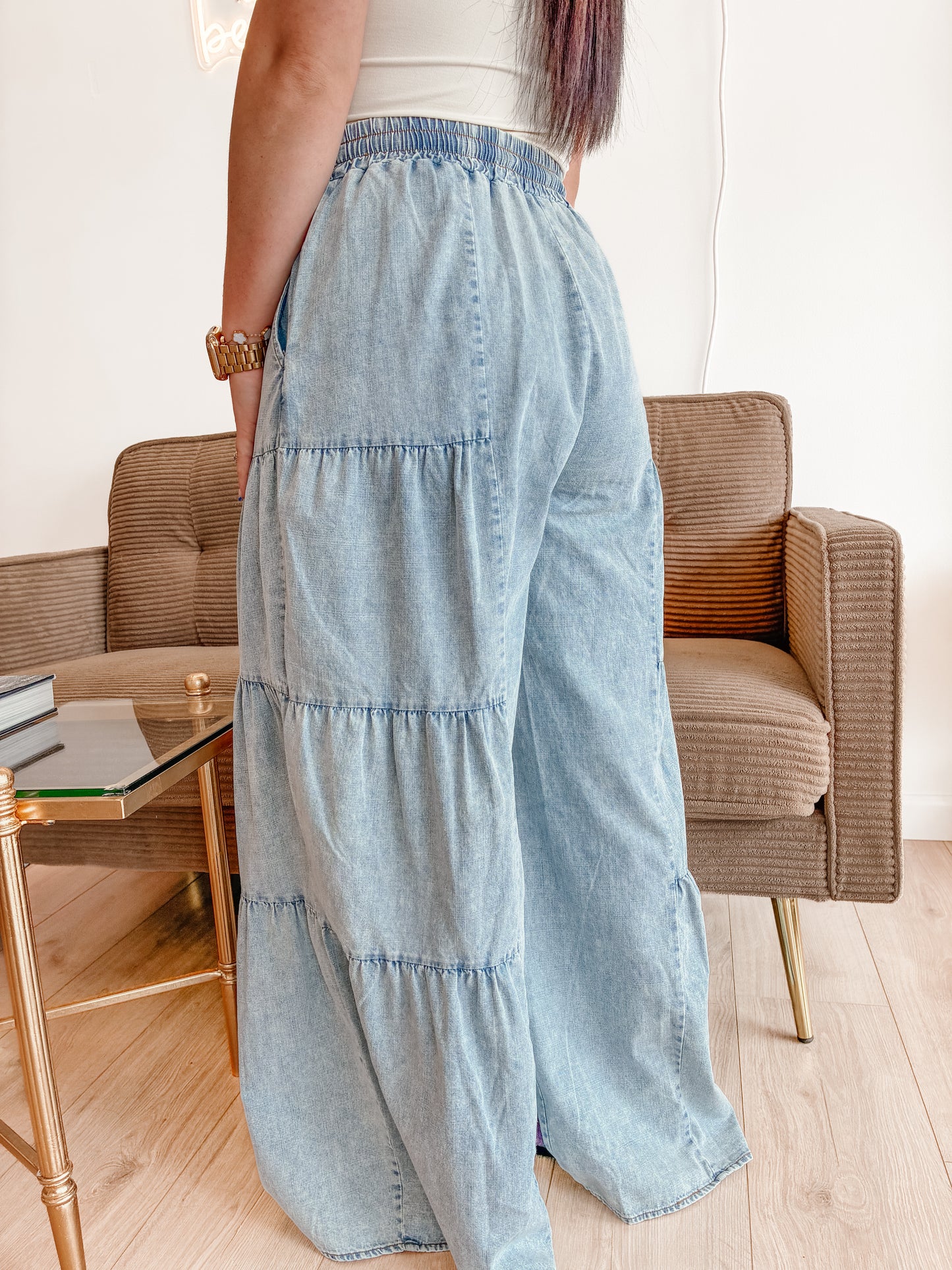 Lunch Date Tiered Chambray Pants
