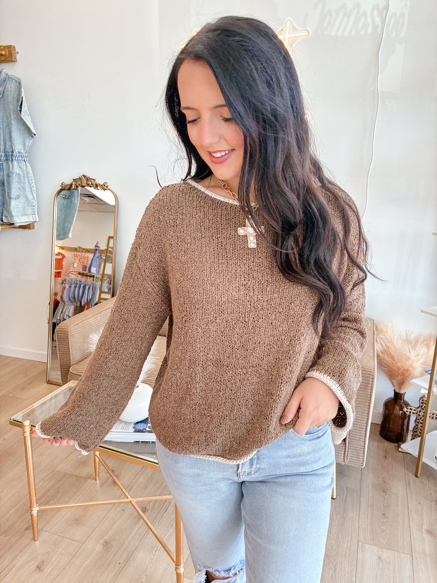 Dirty Martini Contrast Boat Neck Sweater