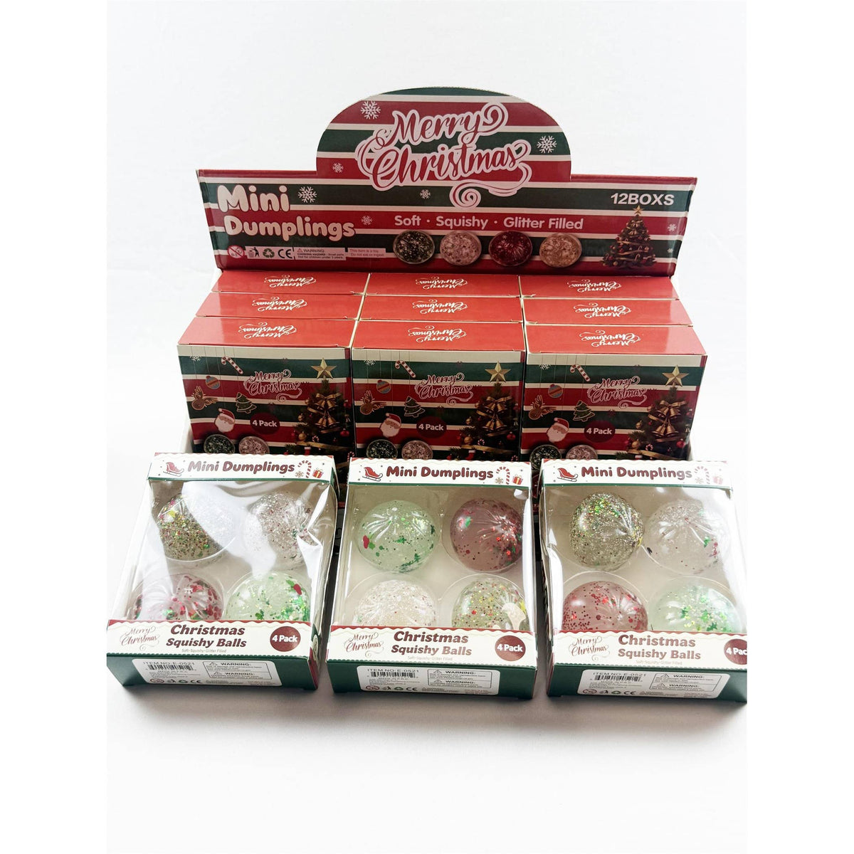 4pc Christmas Mini Dumpling Glitter Squishy Set