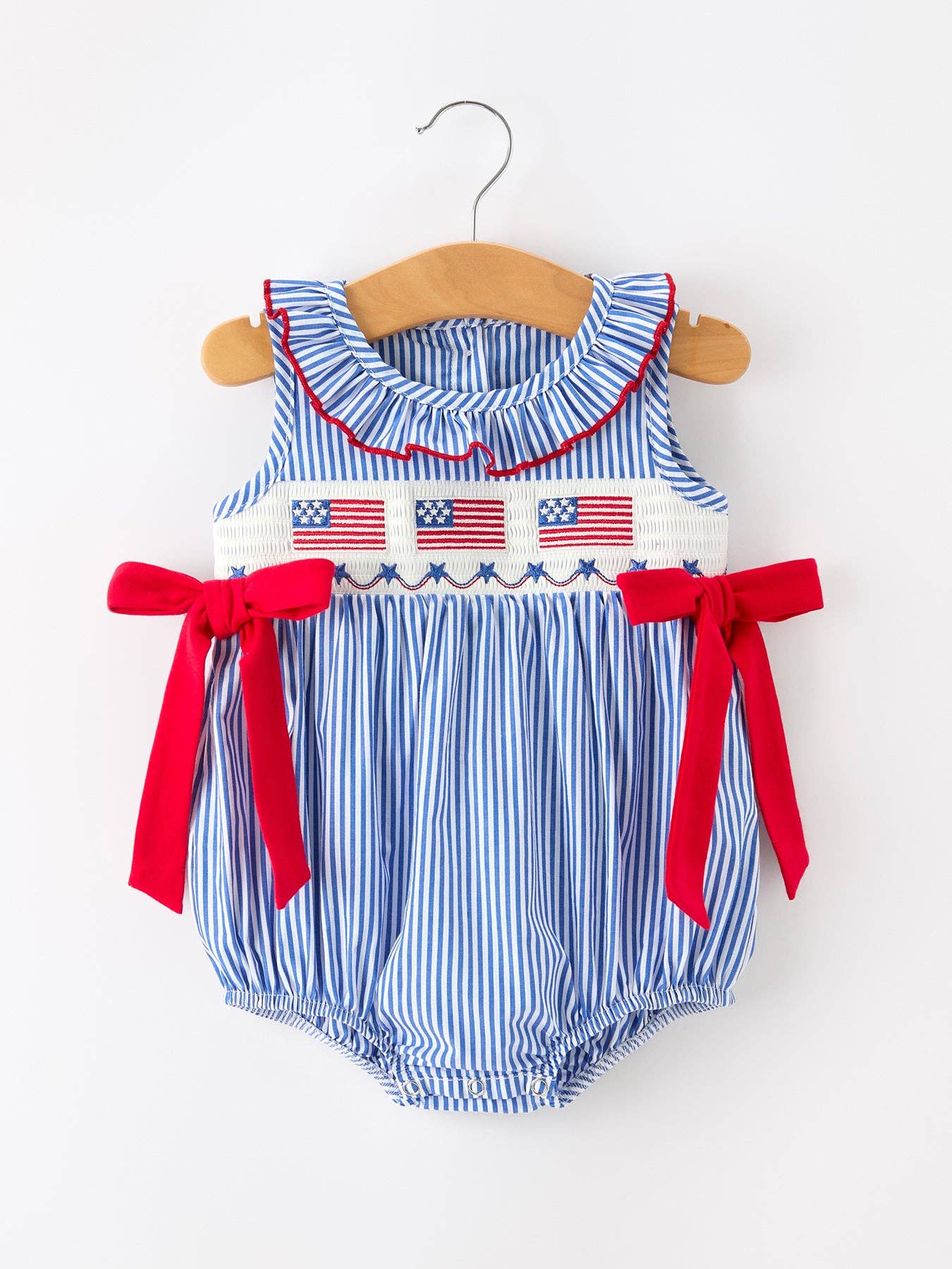 Girls 4th of July Plaid Bow Romper