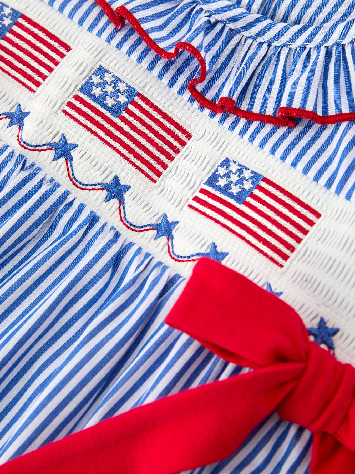 Girls 4th of July Plaid Bow Romper