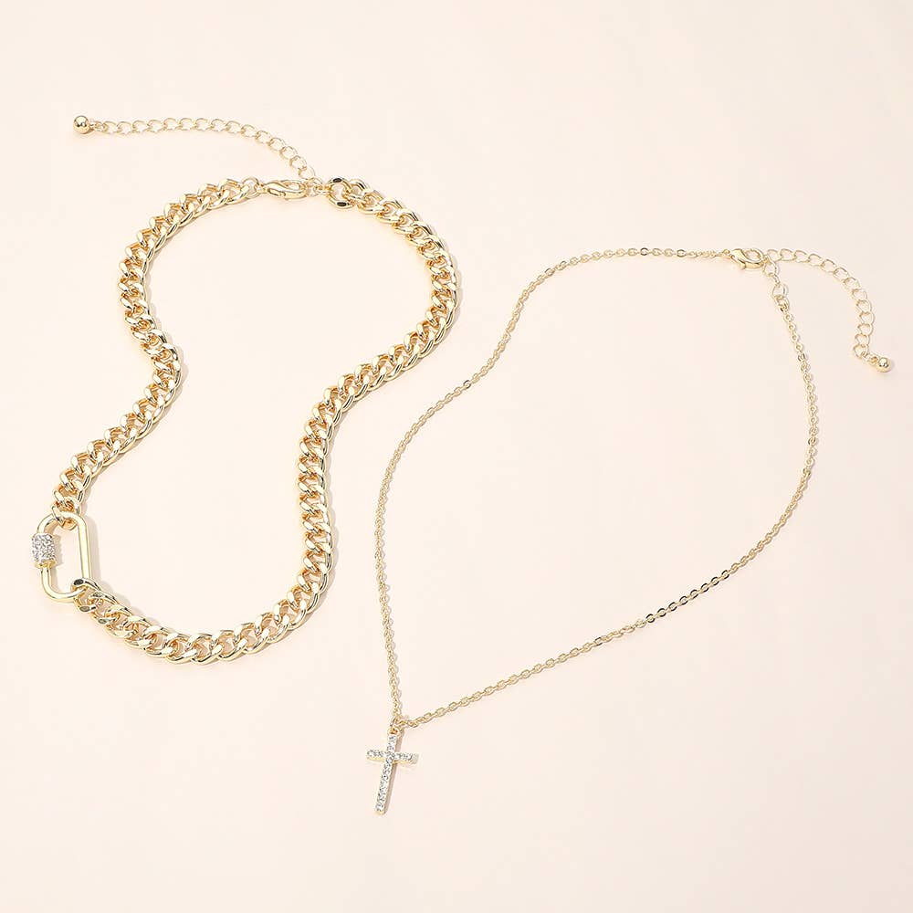 Gold Dipped Cross Stacked Necklaces - Gold