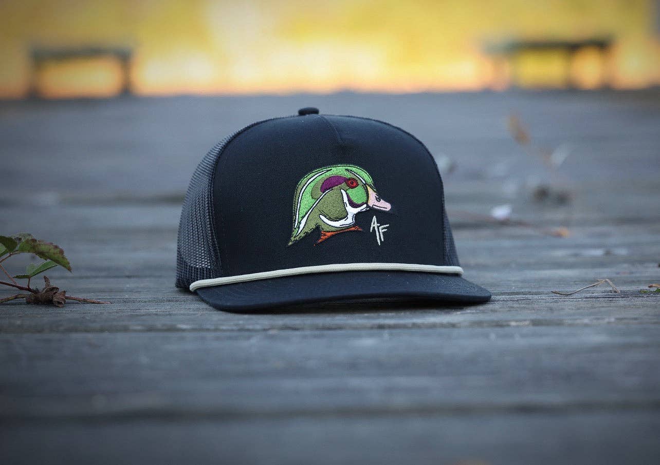 Wood Duck Head — Black Rope Hat
