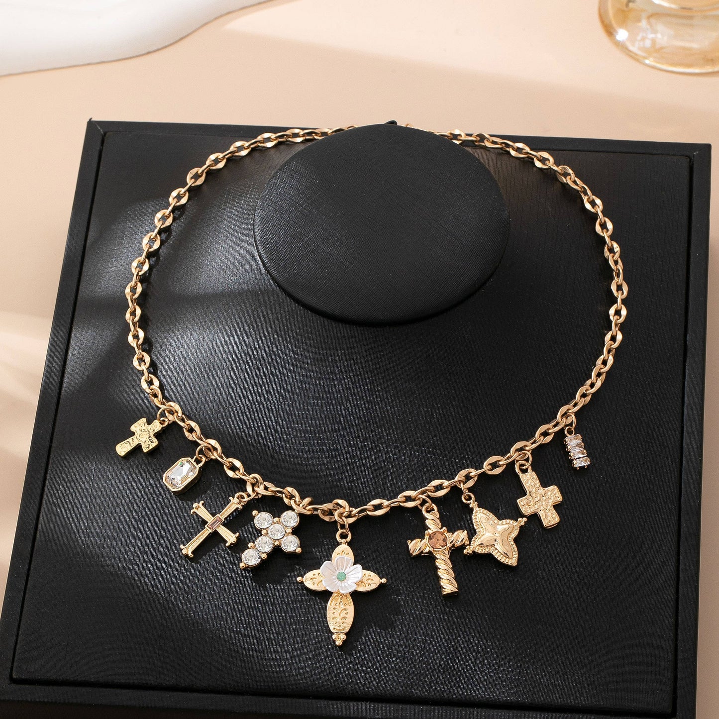 Charm Necklace - Multi-Cross Crystal Charm