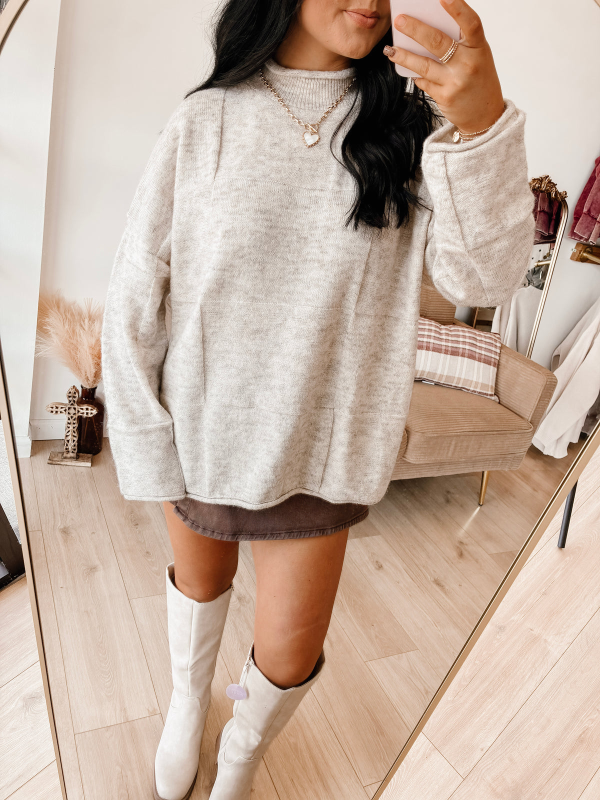 Crest Checker Mockneck Sweater - Oatmeal