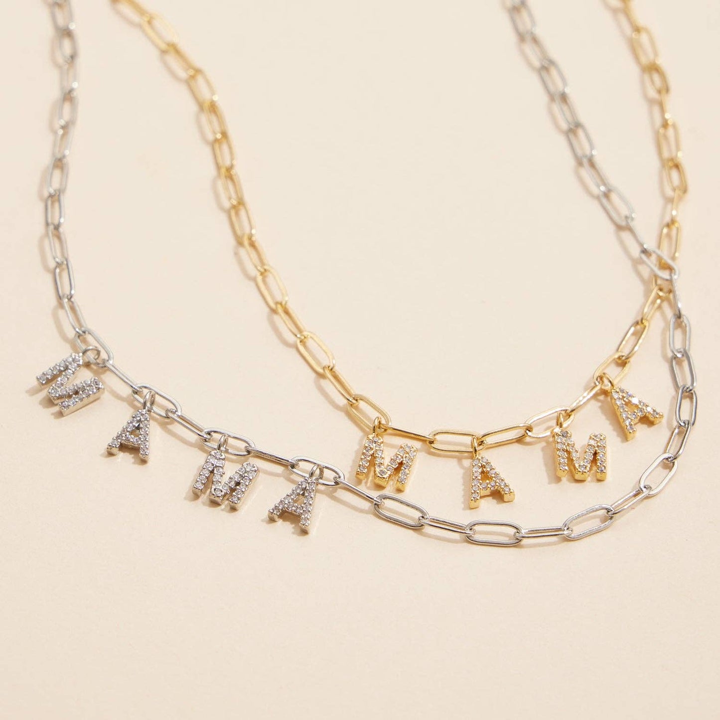 Sparkling "MAMA"  Silver Necklace