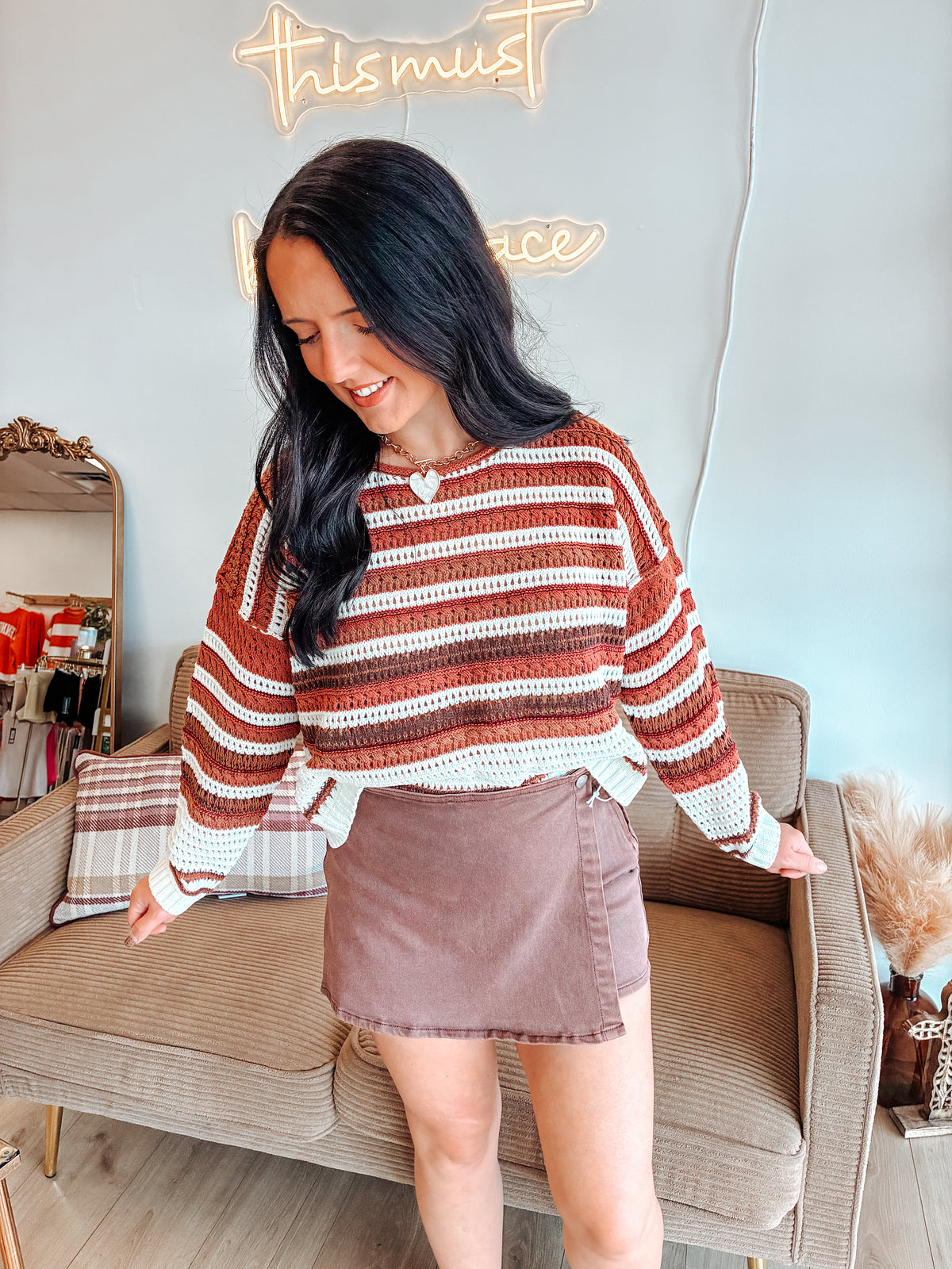 Turning Seasons Denim Skort - Mahogany