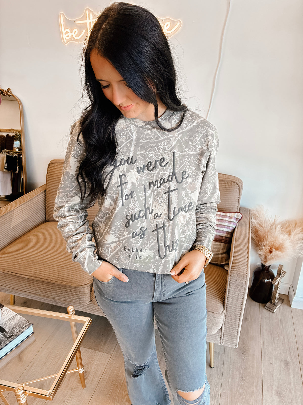 Esther 4:14 Camo Longsleeve Top