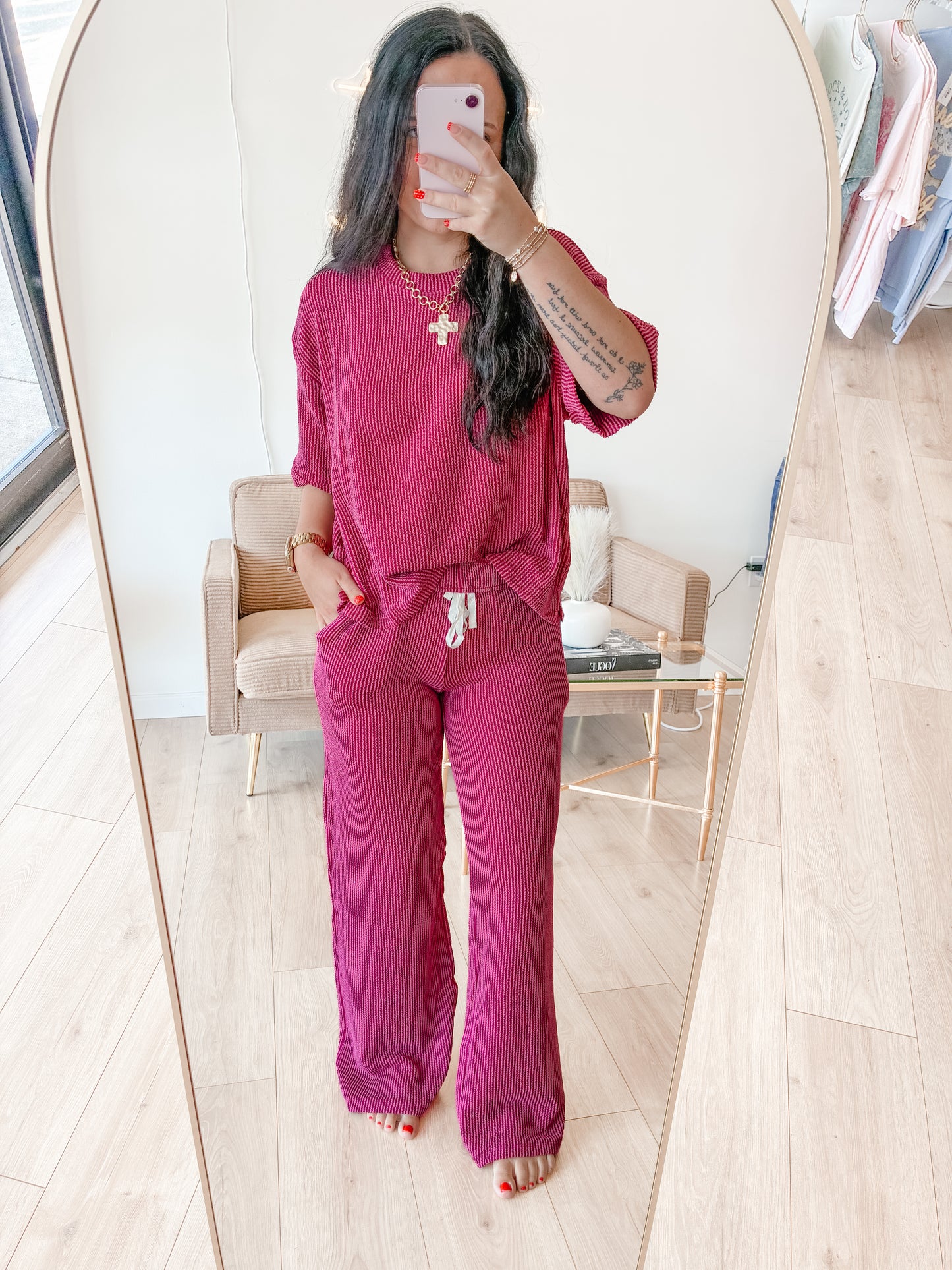 Raised Rib Short Sleeve Tee & Pants Set (6 colors)