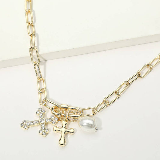 14K Gold Plated Charm Paperclip Necklace