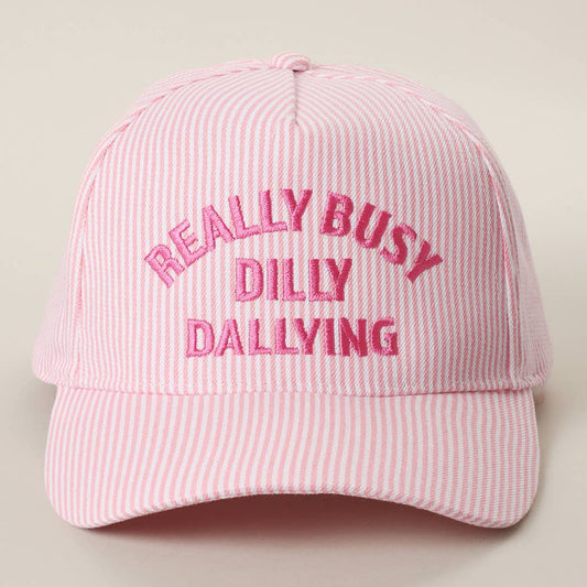 REALLY BUSY DILLY DALLYING Embroidered Seersucker Stripe Hat