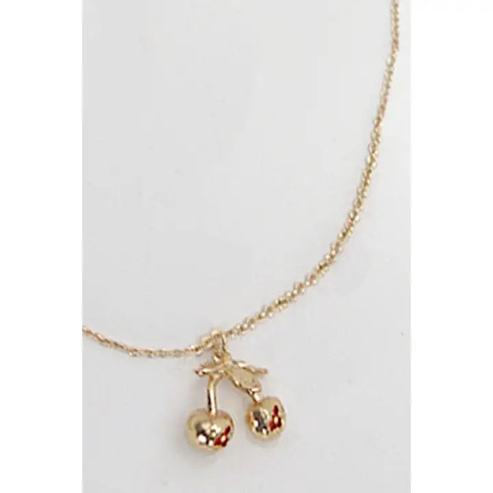Gold Mini Cherry Charm Necklace