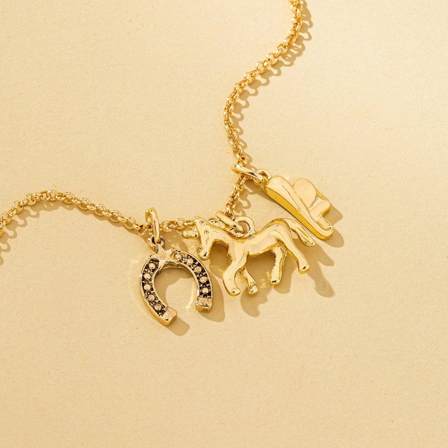 Galloping Horse and Horseshoe Charm Necklace