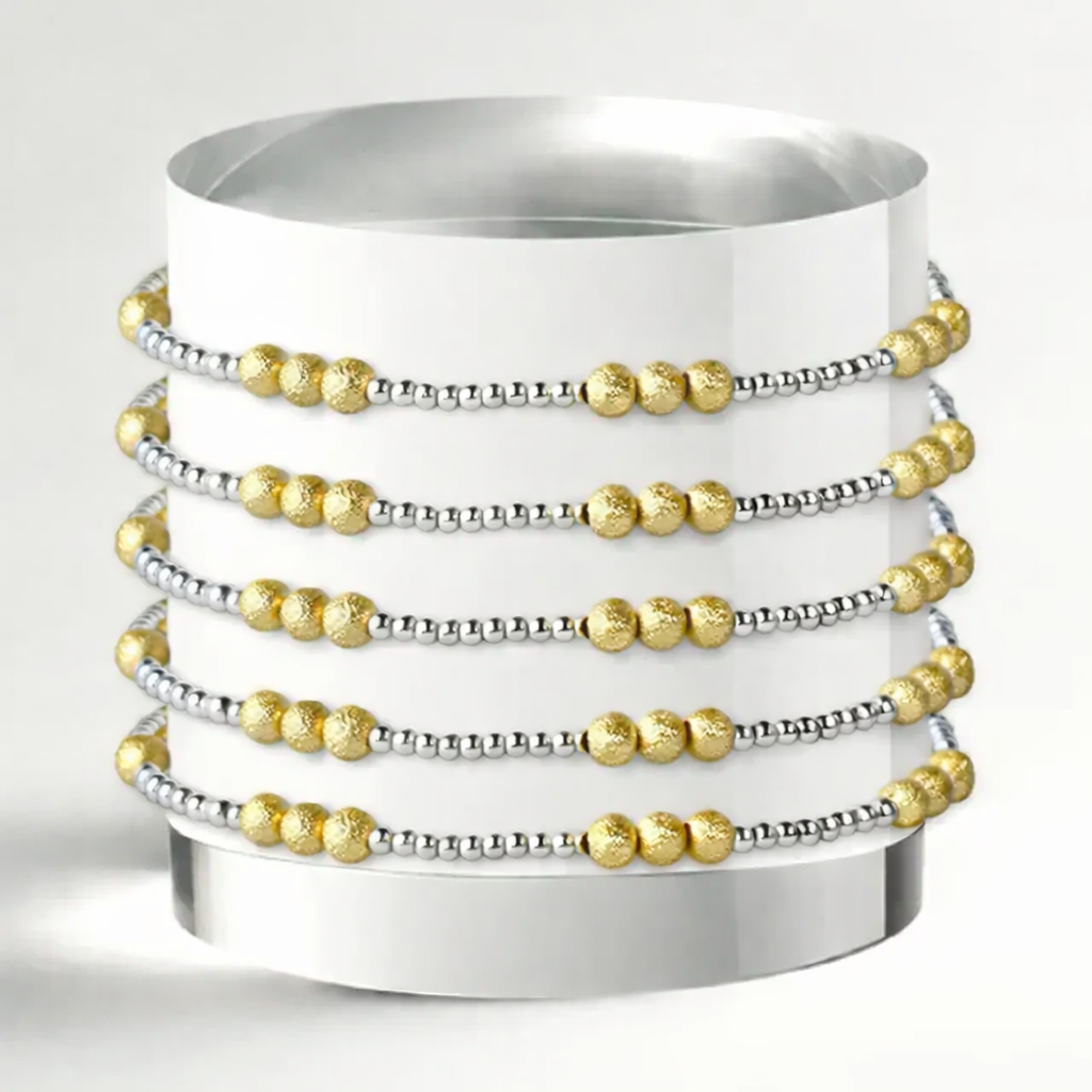Trio Silver Plated Mixed Metal Beaded Stretch Bracelet