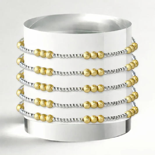 Trio Silver Plated Mixed Metal Beaded Stretch Bracelet
