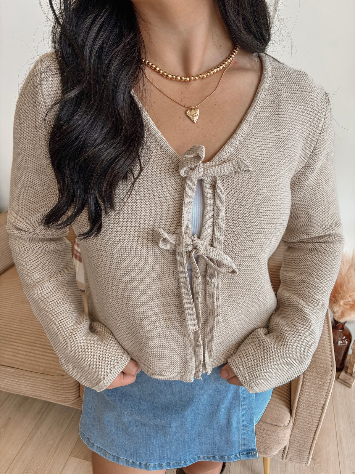 Dreaming of You Tie Cardigan - Sand Beige