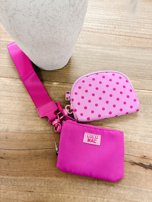 LULU MAC Double Pouch Wristlet - Pink Polka-Dot