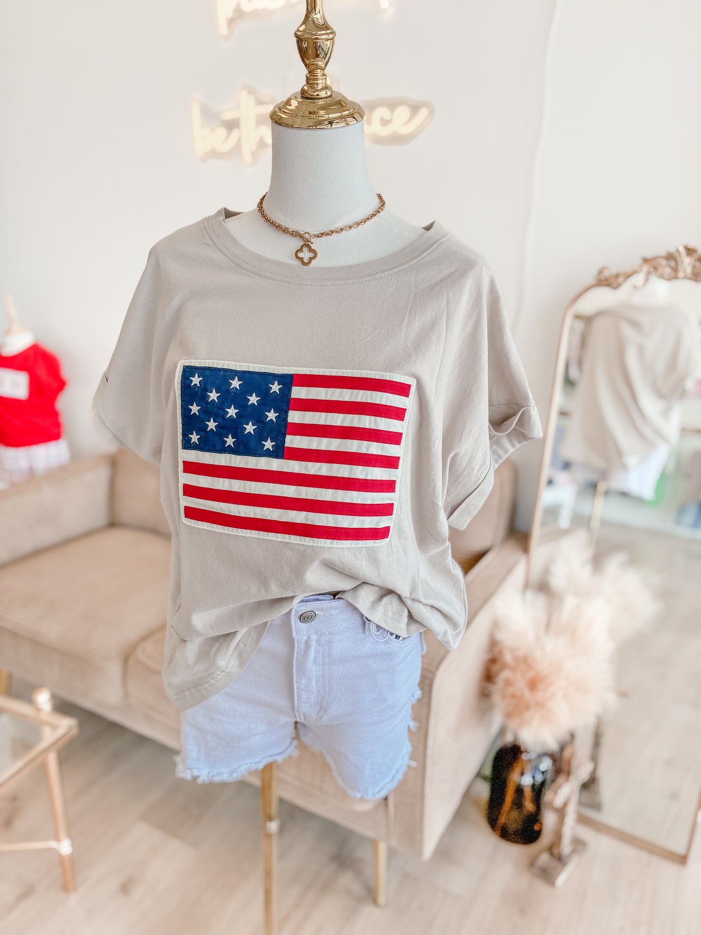 American Flag Patch Top