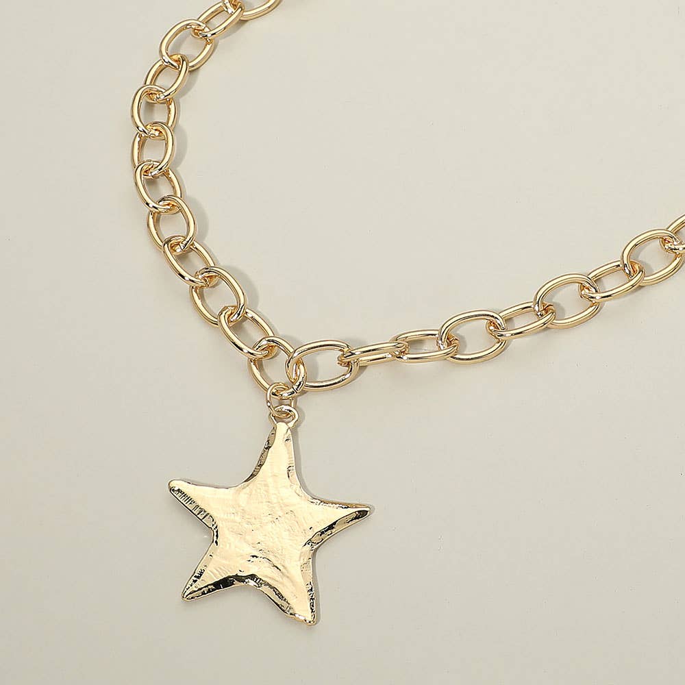 Chunky Metal Star Charm Chain Necklace