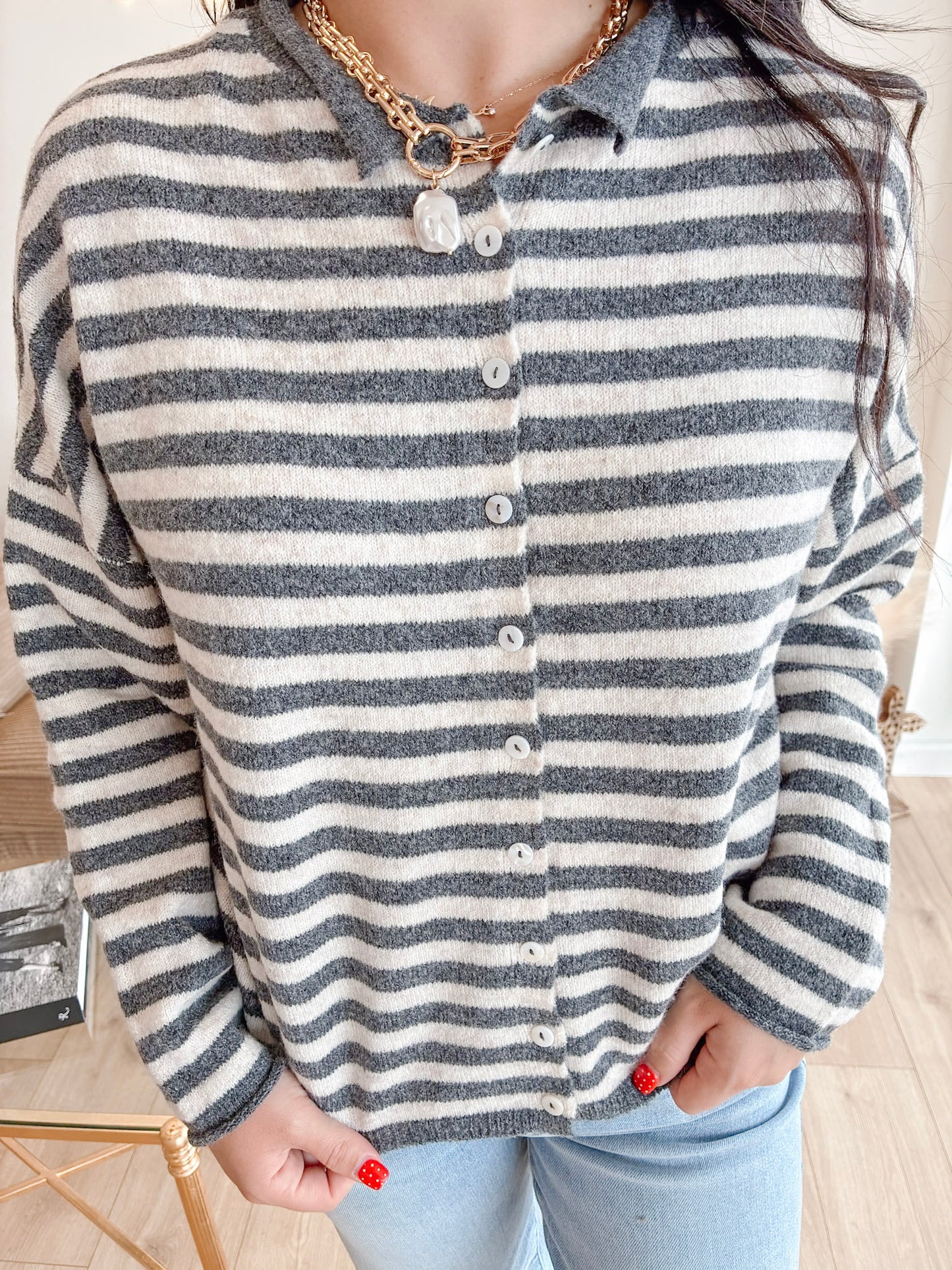 Warm Whimsy Button Down Cardigan - Charcoal