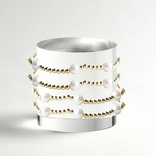 Tarnish Resistant Gold Plated Dot Pearl Stretch Bracelet