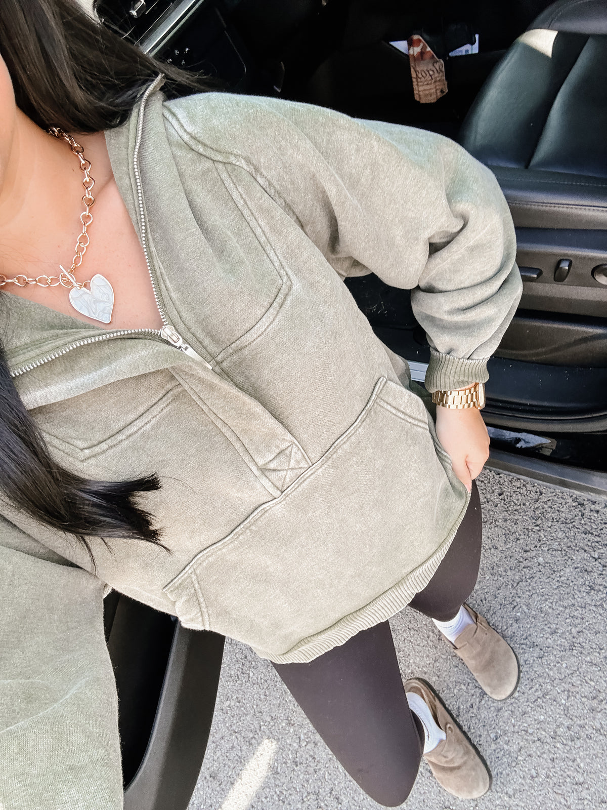 Grab N Go Quarter Zip Hoodie - Olive