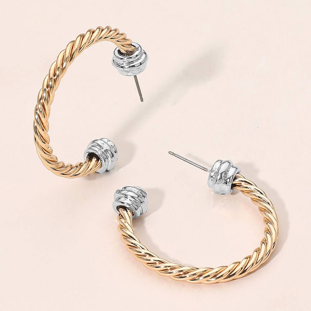 Mixed Metal Rope Hoop Earrings