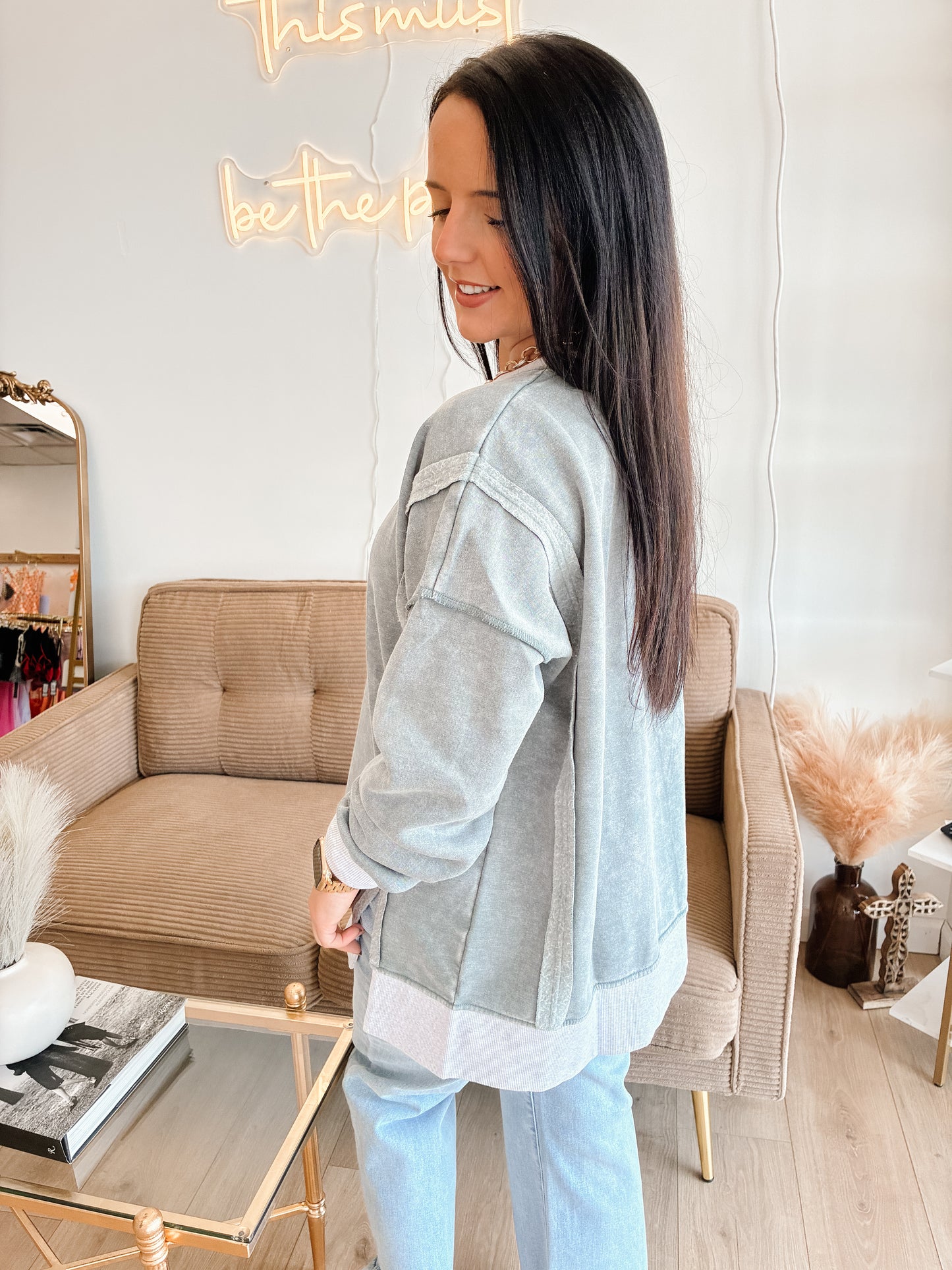 Laid Back Contrast Sweatshirt - Ash Jade