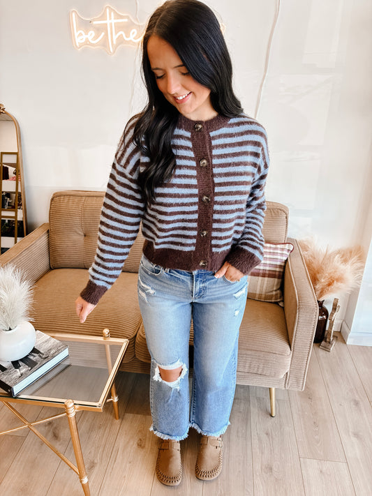 Fuzzy Wuzzy Button Cardigan - Blue